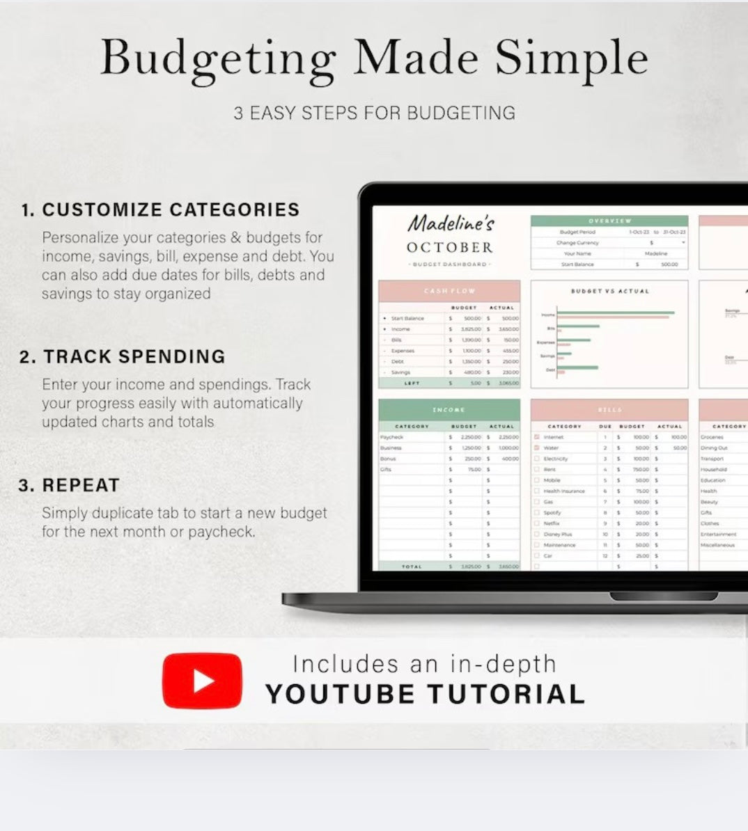 Budgeting template for Excel & Google Sheets (all currencies)