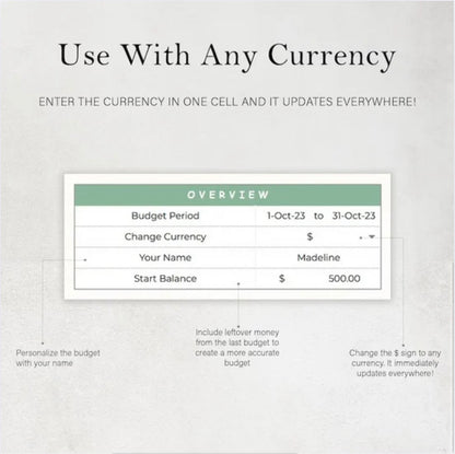 Budgeting template for Excel & Google Sheets (all currencies)